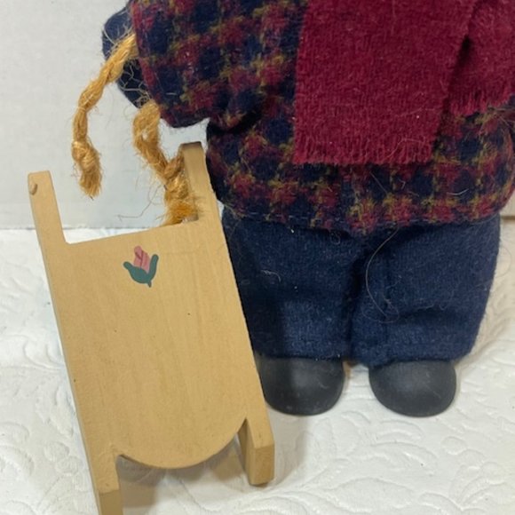 VTG 1992 Wooden Boy Winter Clothes w/Sled Doll Lizzie High 6"x4" Retired - Picture 5 of 14